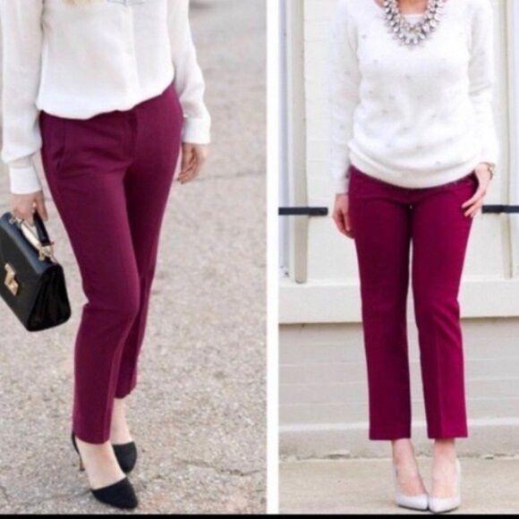 J Crew Wool-Blend Campbell pant in Burgundy Size 6T - Picture 2 of 16